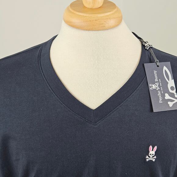 Psycho Bunny V-Neck Logo Pima Cotton T-Shirt Navy Blue | Big Man XXXL - Picture 11 of 16